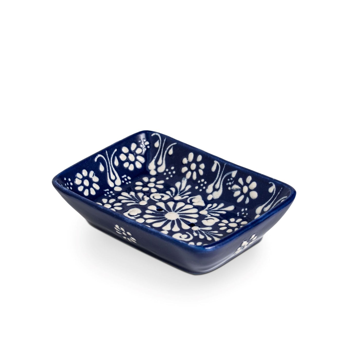 Handbemalte Keramikseifenschale in Oriental-Night Blau